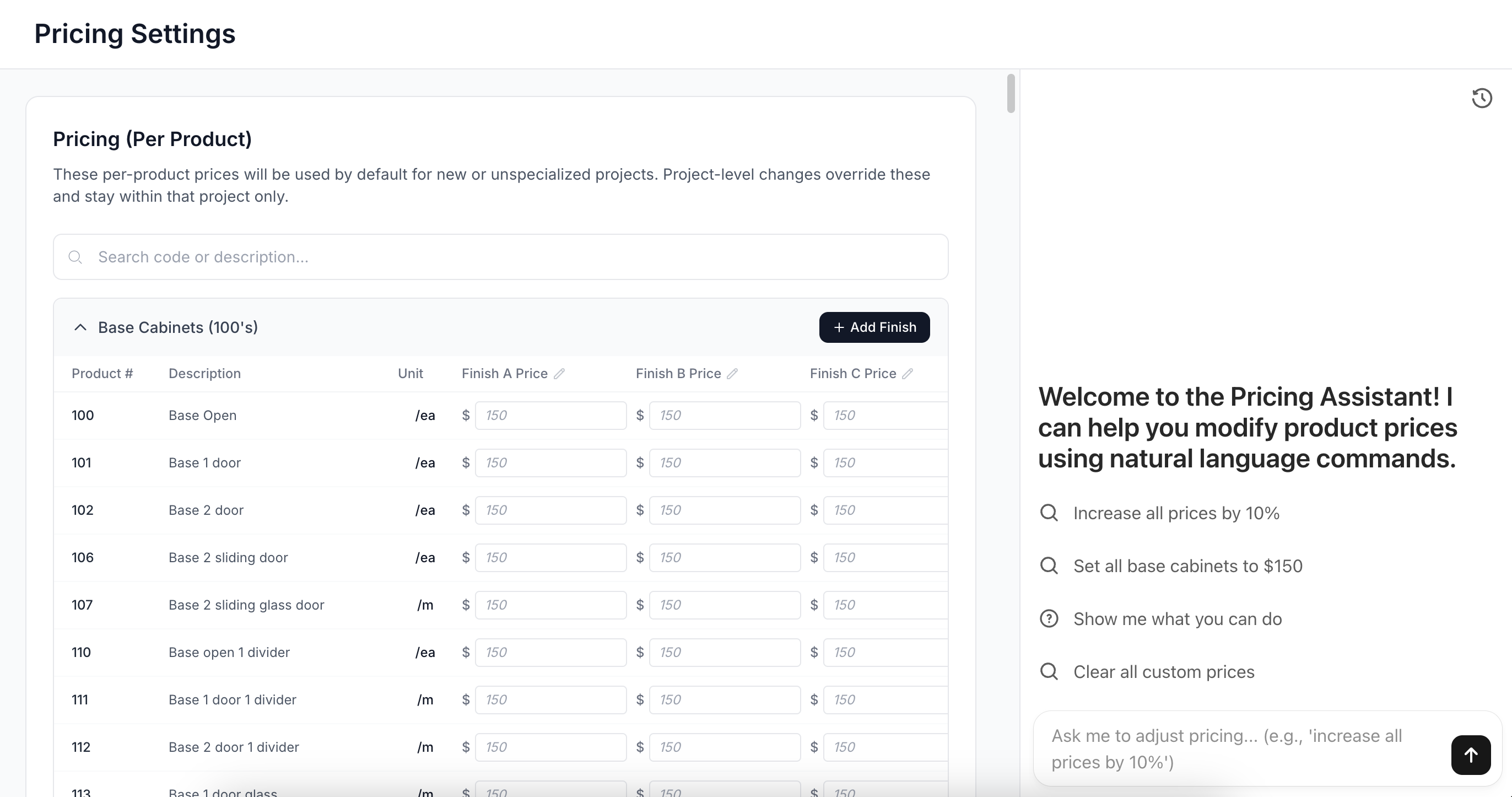 Custom pricing screenshot